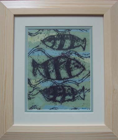 Fish Fish Fish - Monoprint with mixed media